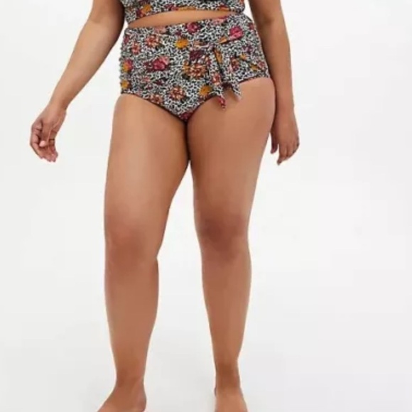 TORRID LEOPARD FLORAL HIGH WAIST TIE-FRONT WRAP SWIM BOTTOM SIZE 0 - Picture 1 of 9
